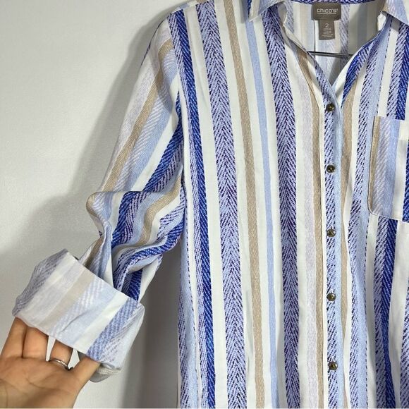 Chicos Striped Blouse size 2 - Picture 5 of 9